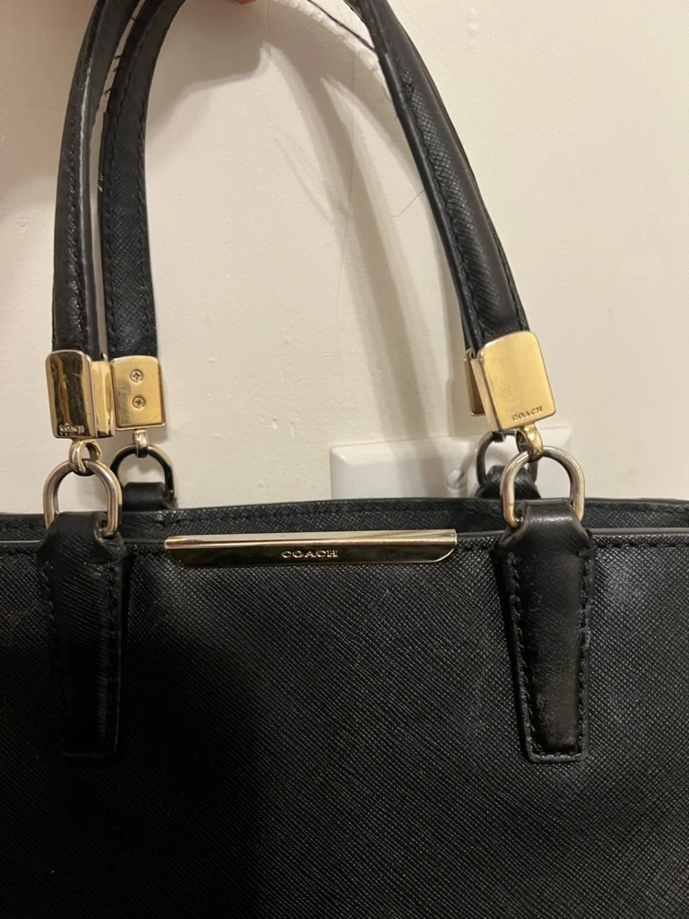 Coach Black Saffiano Leather Tote with Gold-Tone Hardware